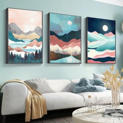 Modern Abstract Landscape Picture Nordic Canvas Painting Wall Art Mountain Sunrise Prints and Posters for Living Room Home Decor