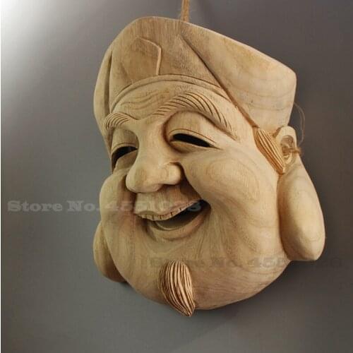 Japanese Wooden Noh Mask Warrior Traditional Craft Ghost Female Room Decorative Wall Hanging Personality Home Decor