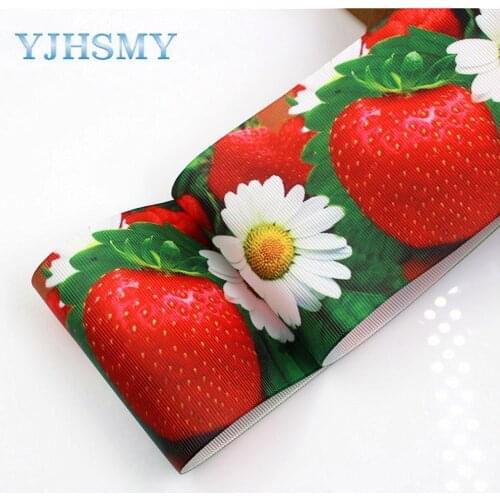 YJHSMY C-18317-78,75 mm 5 Yards Fruit strawberry Printed grosgrain ribbons,DIY handmade Hair accessories,gift wrap Material