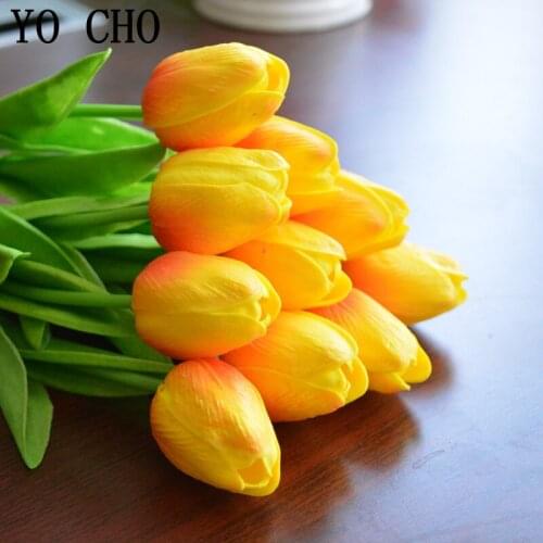 YO CHO 31 PCS/LOT Flores Artificiales PU Mini Tulips 12 Colors Wedding Flowers Bridal Bouquet Party Supplies Flower Home Decor