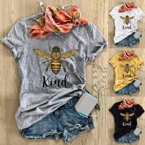 2020 Bee Flower Kawaii Print T Shirt Women Fashion T-shirt Graphic Cute Flower Tshirt Plus Size Style Casual Bohemia Tees Female