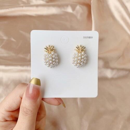 Fashion Punk Sweet Pineapple Pearl Studs Earrings for 2021 Female Statement Ear Jewelry