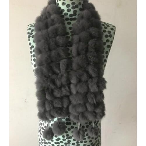 Womens winter thicken warm thermal long natural rabbit fur ball scarf ladys genuine fur ball scarf shawl TB365