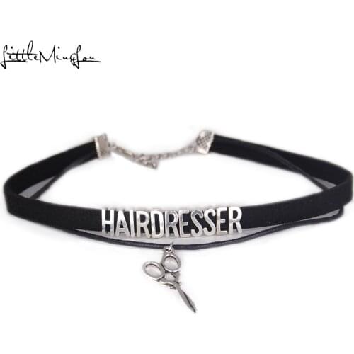 Little Minglou fashion HAIRDRESSER Choker Necklace Charm Pendant Velvet handmade Collar Jewelry choker for women Collares Mujer