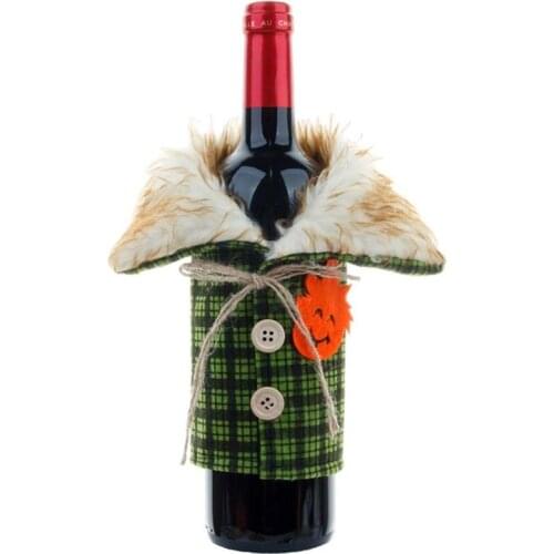 1PC Halloween Bottle Cover Clothes Decorations Fashion Plaid Sweater Wine Bottle Clothes With Fake Button Champagne Bottle Decor
