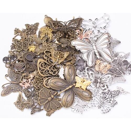 100g/Lot Animal Pendants Silver Color Random Alloy Butterfly Charm For DIY Bracelet Necklace Jewelry Making