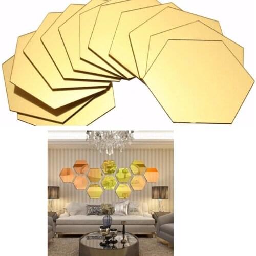 12PCS 40x34x20MM Hexagon Removable Waterproof Self-Adhesive Mirror Stickers Home Bathroom Kitchen Wall Stickers Kitchen Decor