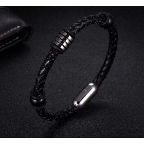 2020 Vintage Stainless Steel Bracelet For Men Fashion Geometric Leather Bracelet & Bangle Men Weave Jewelry Gift Pulsera Hombre