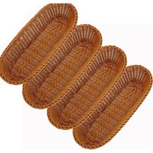 4 Pcs Imitation Rattan Woven Bread Baskets, Woven Food Serving Tray, Baking Display Bread Poly-Wicker Bread Basket