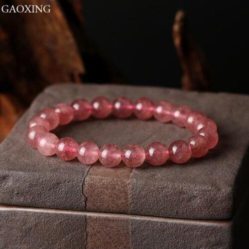 8mm Natural Strawberry Crystal Handmade Crystal Bracelet Female Turn Peach Blossom Lucky Lucky Jewelry Bracelet