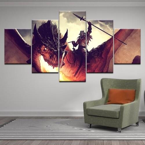 Abstract Dragon Knight Poster HD Print Canvas Paintings Fantasy Scene Knight Fighting Dragon Wall Art Bedroom Home Decor Picture