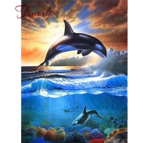 5D Diamond Painting 5D Diamond Painting by Number Kits for Adults Sunset Whales, Paint with Diamonds Arts Craft Full Drill Home