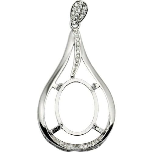 Beadsnice 925 Sterling Silver Pendant Setting Tear Drop Cabochon Blank with Zircon 30854