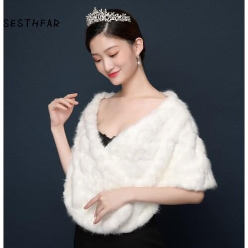 Black Fashion Ivory Bridal Faux Fur Shawls and Wraps for Wedding Party Capes Jackets Women Winter Warm Coats Bont Bolero