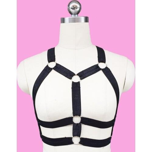 Black harness bra Elastic strap frame harness bra top Summer style body harness lingerie Gothic Handmade body harness cage bra