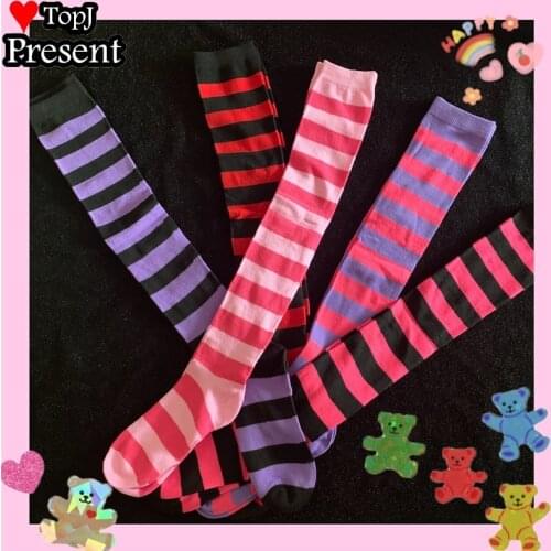 Sweet Lolita Harajuku Striped Stocking Women Girls Cotton rainbow Long Stocks Streetwear Halloween Cosplay Stockings socks