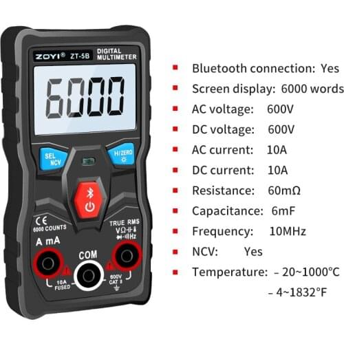 ZOYI Digital Multimeter ZT-5B Professional AC/DC Voltmeter Voltage Tester Auto Range Ammeter Mini meter Bluetooth Connect APP