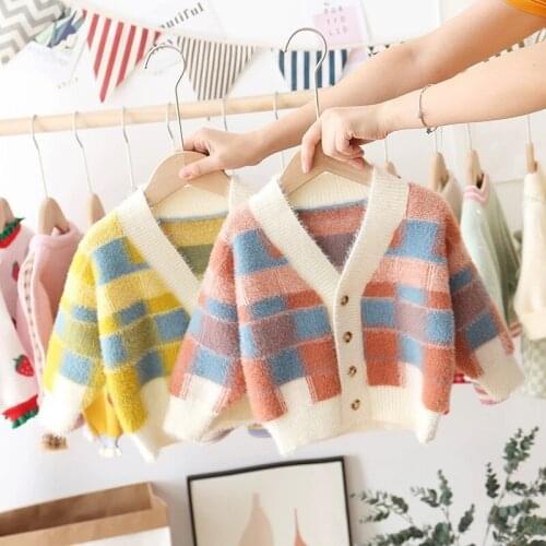 Kids Cardigan Fashion Korean Casual Plaid Knit Cardigan for Boys High Quality Toddler Girls Sweater Jackets Autumn New Arrival