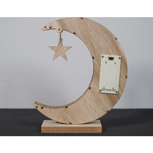 DIY Wooden Moon Candle Light Lamp Ornament Eid Mubarak Ramadan Decor for Home Living Room Ornament TN88
