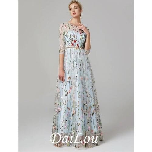 Long Dress Evening Party Dress Women Silver Floral Solid Vestidos High Split Metting Embroidery Lace Dress Vestidos 2021