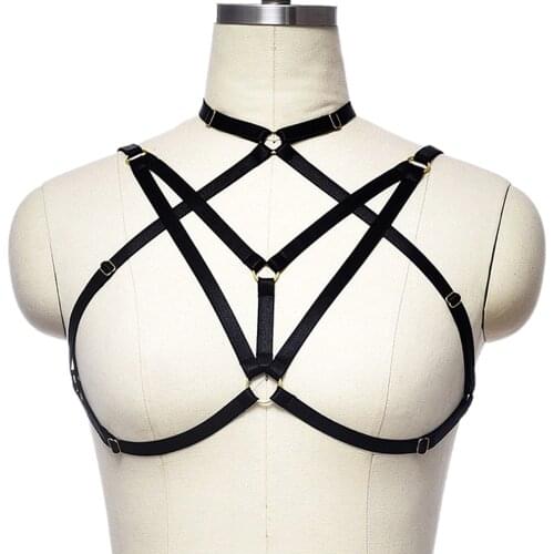Women Neck Harness Elastic Belt Black Sexy Cage Bra Pastel Goth Adjustable Crop Top Strap Body Harness Bandage Lingerie