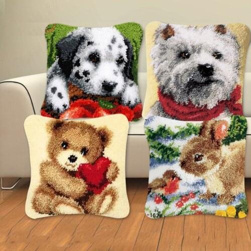 ZENGA Animal Series Latch Hook Rug Kits Dogs 3D Segment Embroidery Pillow Wool Cross Stitch Carpet Embroidery DIY Pillow knooppa