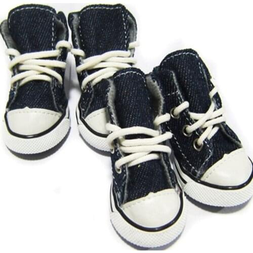 Pet Dog Denim Shoes Sport Casual Anti-slip Boots Sneaker Shoes For Chihuahua Non slip Lace Up Canvas Denim Blue Pet Dog Shoes