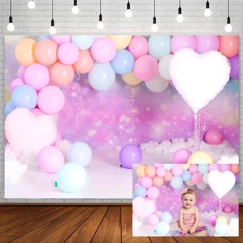 Avezano Birthday Party Backdrop Baby Shower Macaron Balloons Love Cloud Girl Shiny Background Photography Studio Photocall Decor