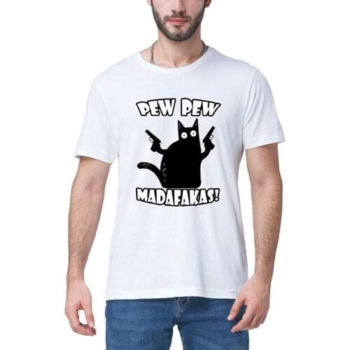 Funny Cat Pew Pew Madafakas Mens Funny Cat Graphic Mens Short Sleeve Sport Cotton T-ShirtMens Streetwear Womens tees Gifts