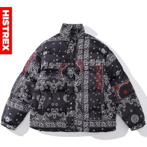 HISTREX Printing Cashew Flowers Mens Down Jackets Parkas Parka Winter Casual Outwear Hip Hop Brand Clothing Down Jacket JCF19