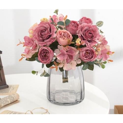 Artificial Flowers Retro Silk Rose Bouquet Peony Vintage Bride Fake Flower Home Wedding Decoration
