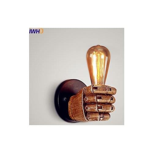 IWHD Resin Retro Vintage Wall Light Fixtures Creative Fist LED Edison Wall Sconce Appliques Murale Loft Industrial Wall Lamp