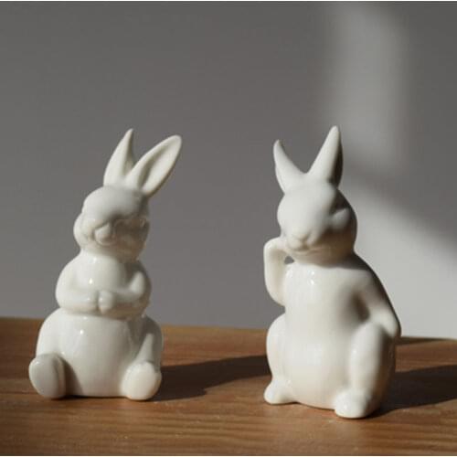 Ceramic Cute Pure White Rabbit Figurines Porcelain Table Home Decoration China Gift Modern Statue Handmade furnishings DHYY05