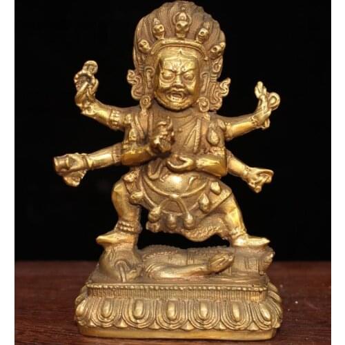 China brass archaize Tibetan four arm Buddha crafts statue
