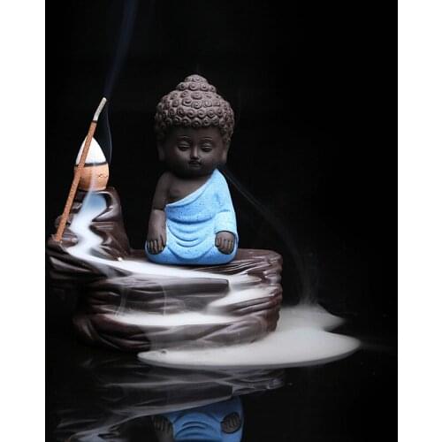 Creative Home Decor The Little Monk Censer Small Buddha Burner Backflow Stick Incense Burner Purple Clay Censer Home Decoration