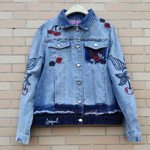 Womens Denim Jacket Coat Spring Autumn womens loose flower embroidery short denim jacket women Coats Y665