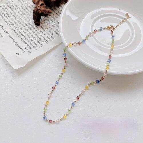 LOVOACC Bohemia Rainbow Square Arcylic Beaded Chokers Necklaces for Women Colorful Beads Crystal Chains Necklace Summer Jewelry