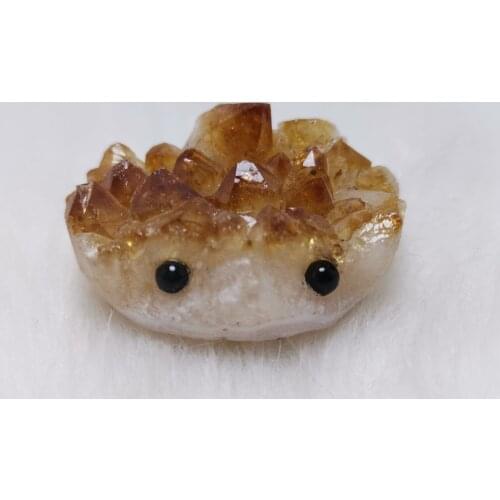 Cute drop shipping Natural citrine quartz Crystal gemstone hedgehog reiki healing chakra hand carved rough rock crystal gift