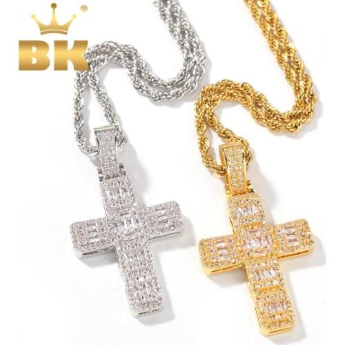 THE BLING KING Men Hiphop Cross Pendant Necklace Hiphop Style Iced AAA Cubic Zirconia Necklace Copper Fashion Jewelry