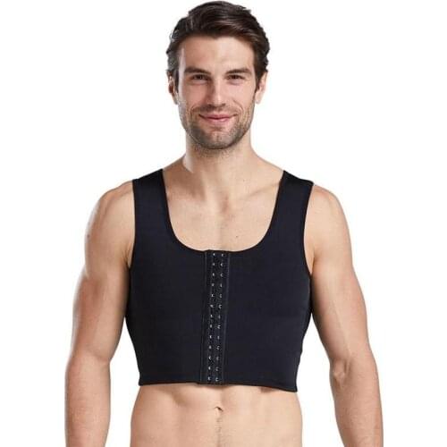 Mens Corset Trainer Compression Corset Casual Sportwear Breast Binder Trans Crop Top Body Shaping Buckle Black Tank Top