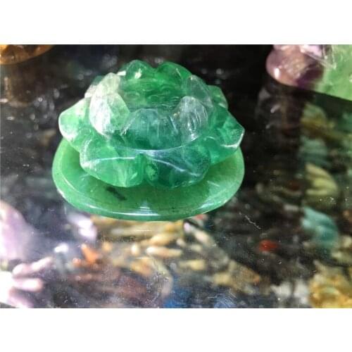 Natural green fluorite engraved crystal lotus , green fluorite lotus decoration