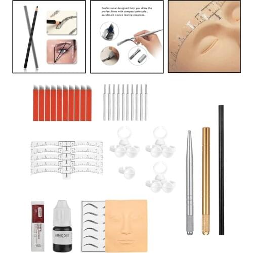 Permanent Eyebrow Tattoo Practice Kit Pen Pigment Ink Practise Skin Tool Ring Cup