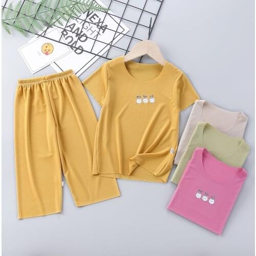 2021 Summer Kid Ribbed Fitted Pajamas Set Boys Girls Solid Top and Pant Unisex Clothes Toddler Clothing Sleepwear Nightwear