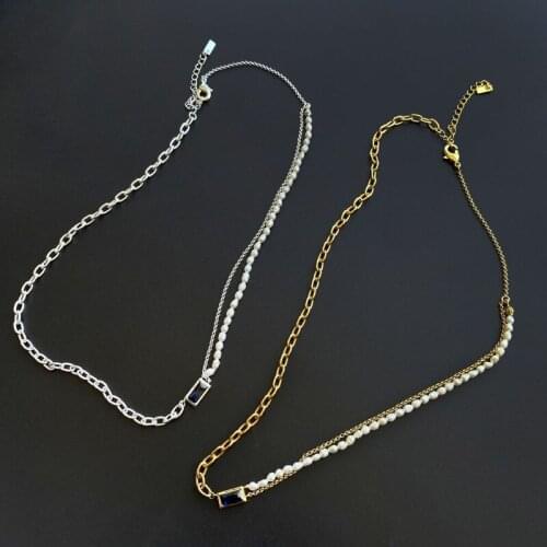 Europe and the United States simple cold wind metal mosaic element chain square geometry pendant fashion womens necklace neck