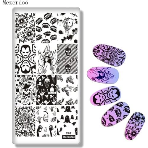 Halloween Bloody Skeleton Rectangle Nail Art Stamp Template Vampire Skull Patterns 12*6cm Stamping Image Plate MezerdooC02