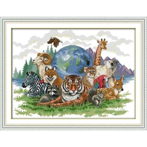 Joy sunday animals style Animal world counted cross stitch material patterns kits for embroidery supplies online
