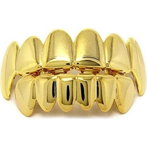 Tooth Cosplay Props Gold Color tooth Cap Set Grill Golden Dental Braces Teeth Makeup Tools Supplies Body Jewelry