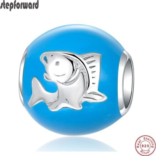 STEP FORWARD Carp Charm Bead With 100% Authentic 925 Sterling Silver Beads Luxury Koi Charms Fit Original Bracelet Blue Gifts