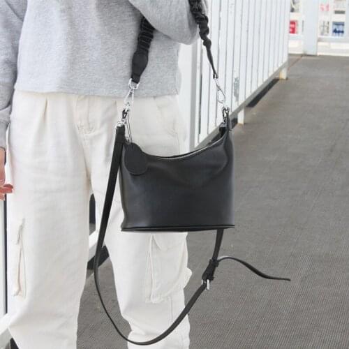 Small Bucket Bag Female Handbags Genuine Leathr Shoulder Bags For Women 2021 New Casual Handle Fold Design Crossbody Bag Tote