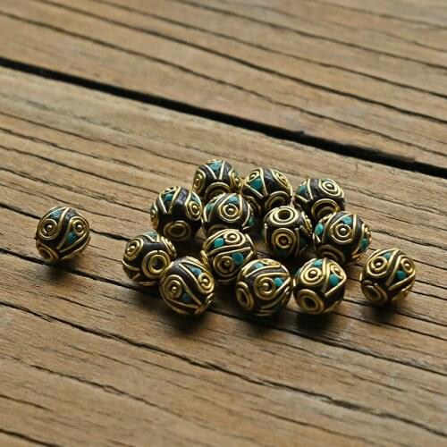 TZ002 Retro Nepal Beads Handmade Red Coral Tibetan Clay Mosaic Letter Bead Antique Golden For Jewelry Making DIY Bracelets